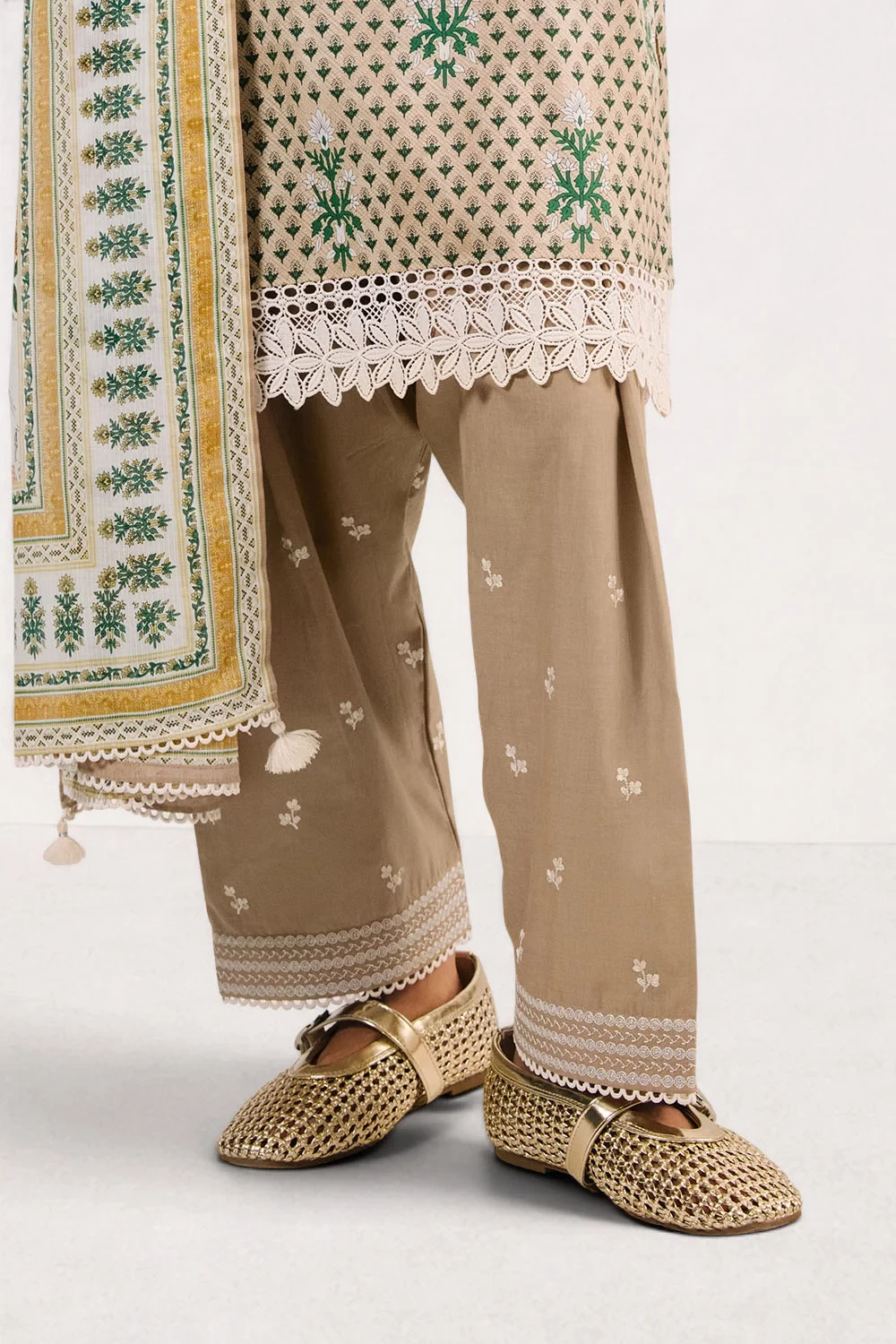 3 Piece Printed Cotton Suit with Printed Denting Lawn Dupatta and Embroidered Ne