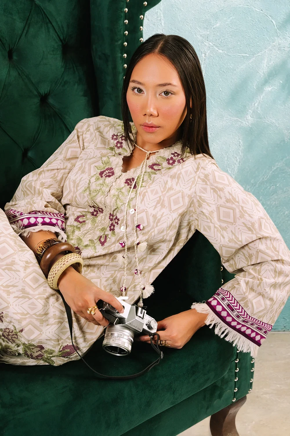 3 Piece Printed Cotton Suit with Printed Denting Lawn Dupatta and Embroidered Ne
