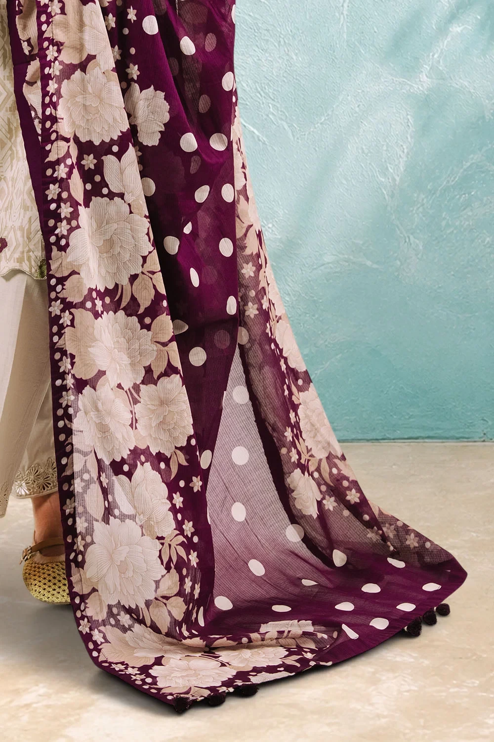 3 Piece Printed Cotton Suit with Printed Denting Lawn Dupatta and Embroidered Ne