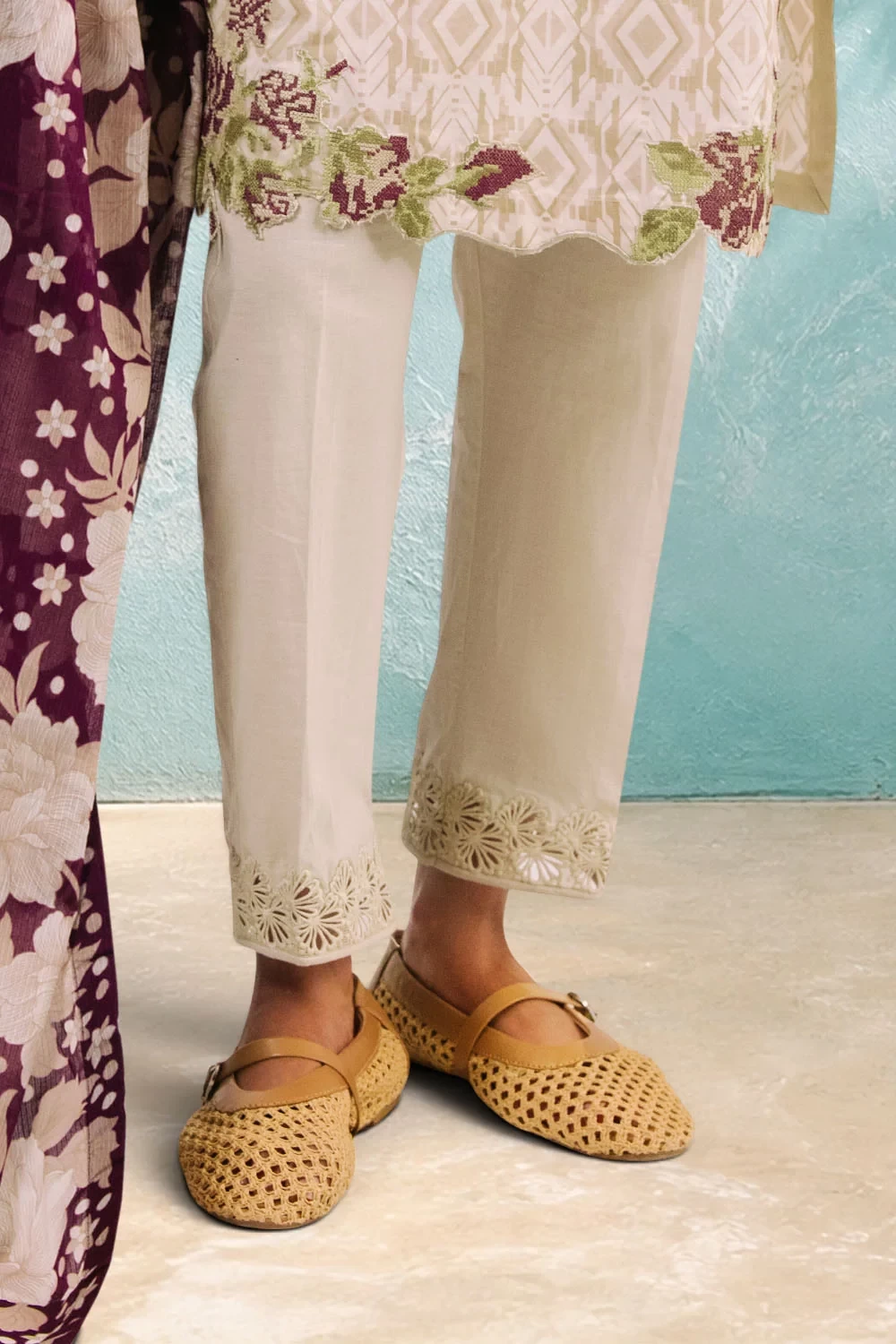 3 Piece Printed Cotton Suit with Printed Denting Lawn Dupatta and Embroidered Ne