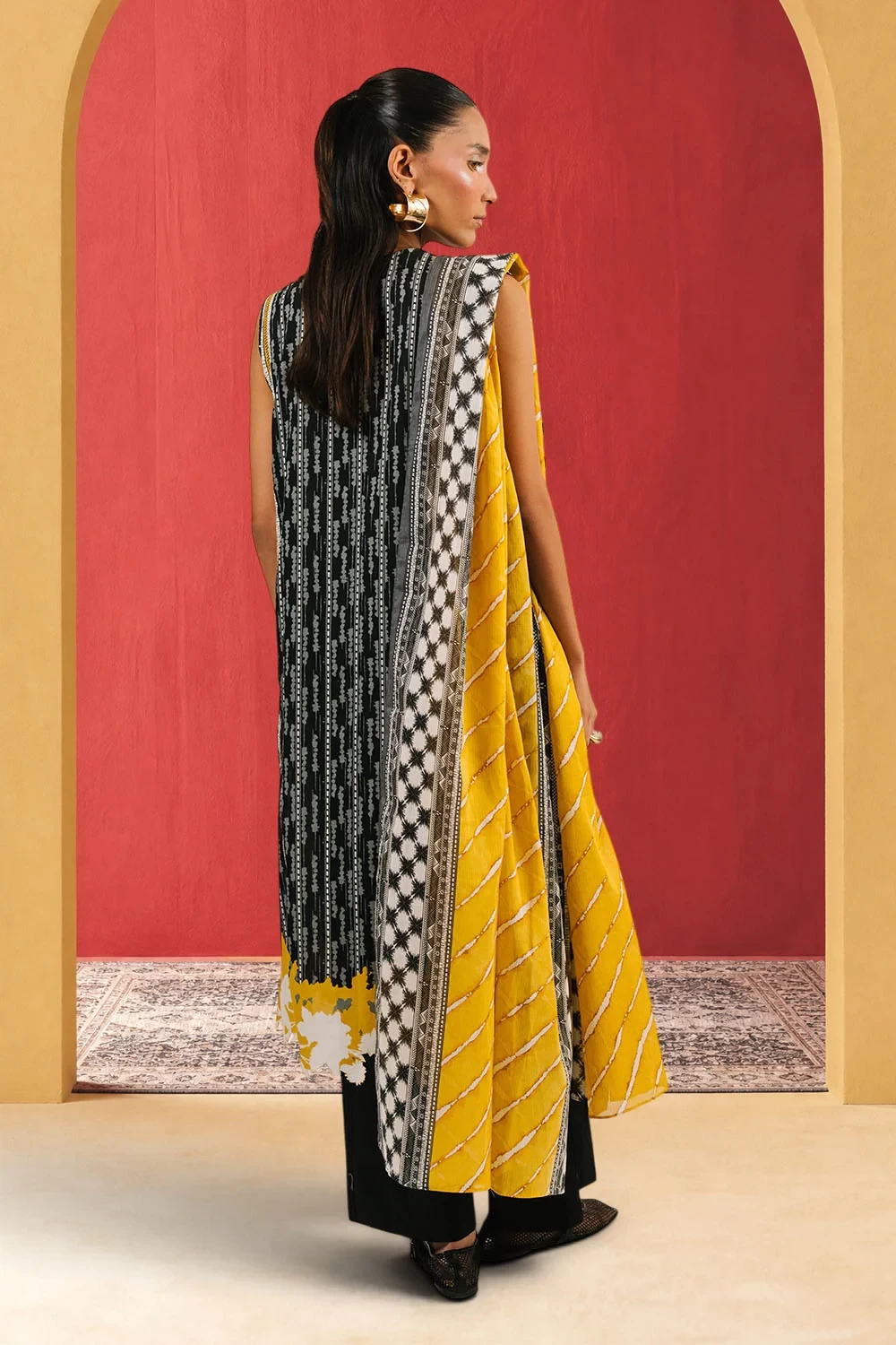3 Piece Embroidered Printed Cotton Suit with Printed Denting Lawn Dupatta - W-FB