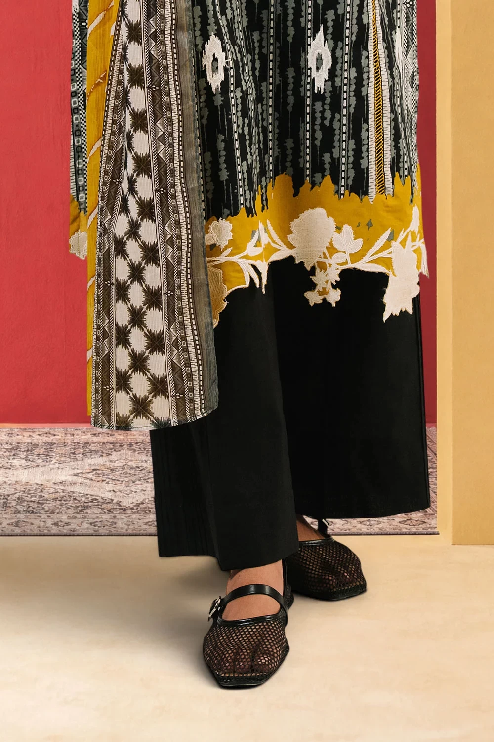 3 Piece Embroidered Printed Cotton Suit with Printed Denting Lawn Dupatta - W-FB