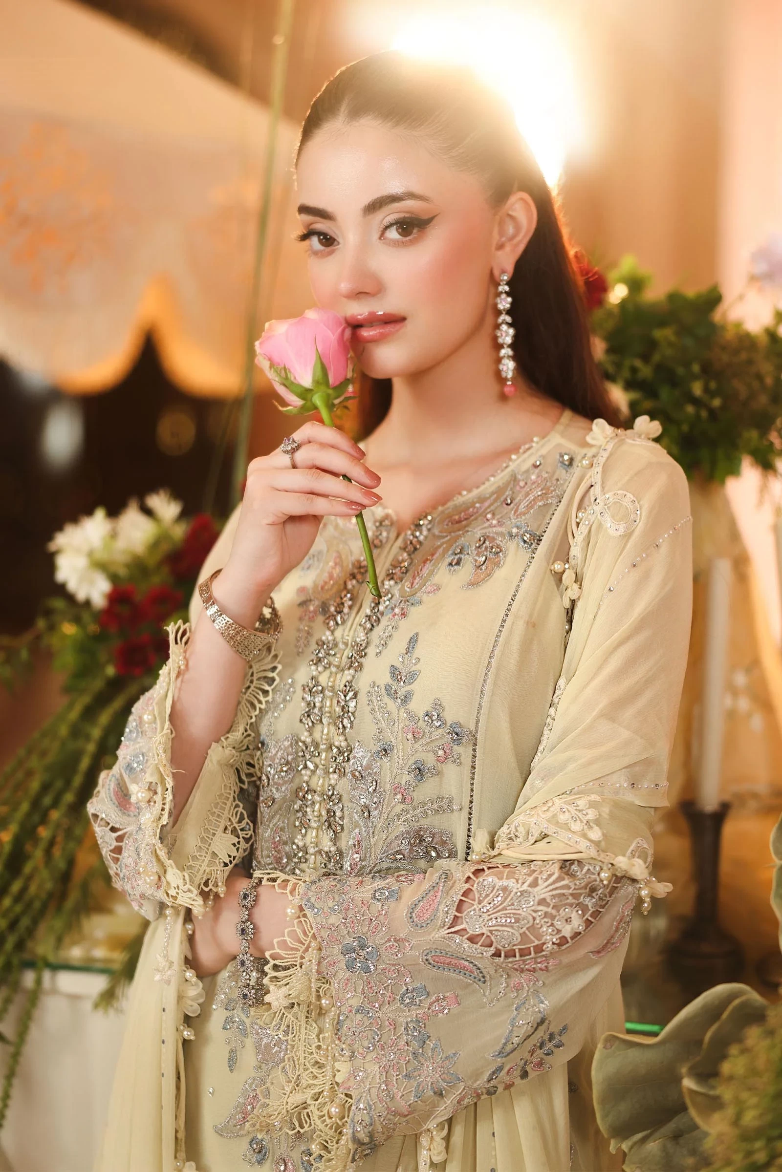 3 Piece Embroidered Chiffon Suit - MPC-26-208-Pastle Sunshine