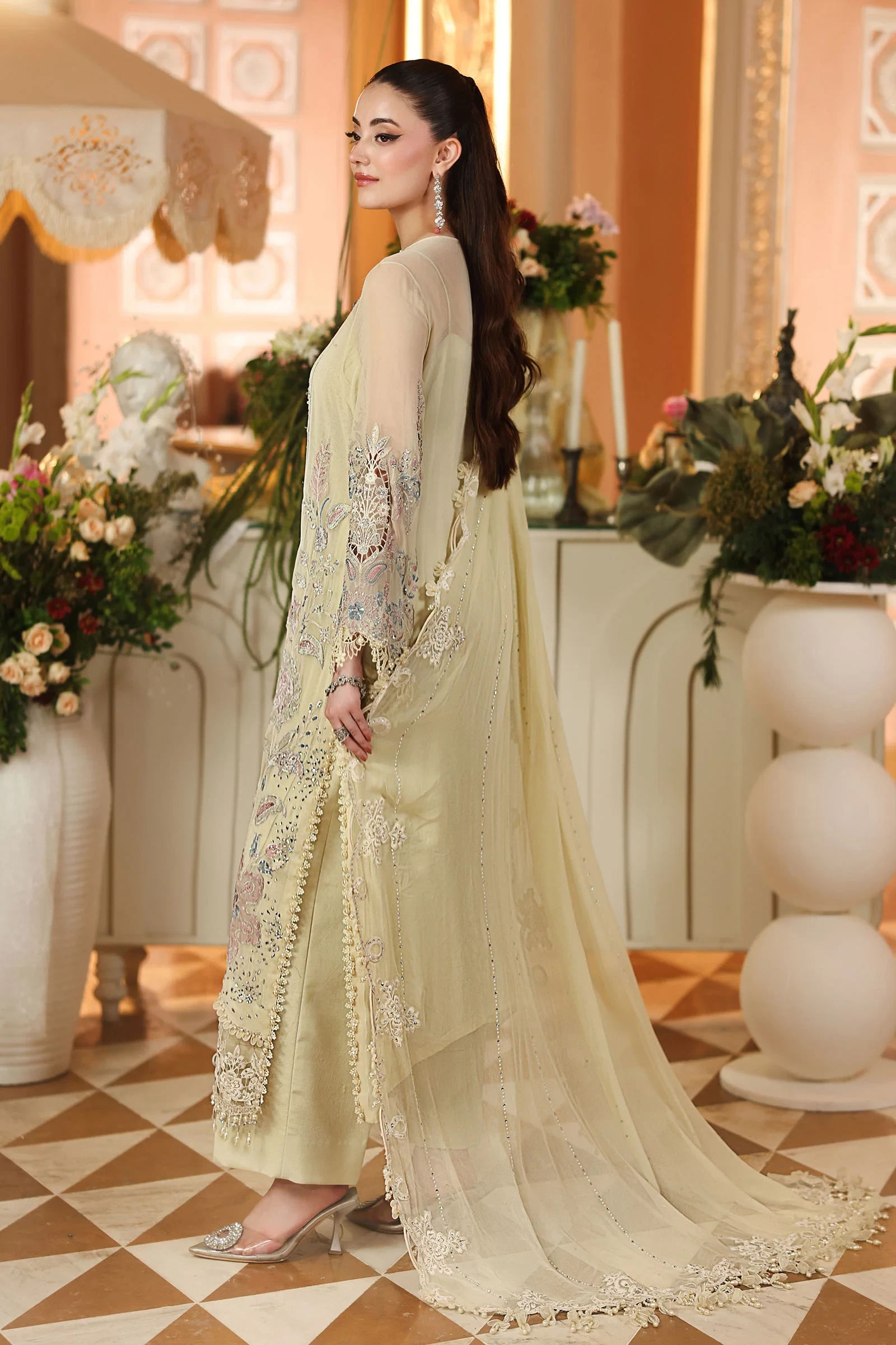 3 Piece Embroidered Chiffon Suit - MPC-26-208-Pastle Sunshine