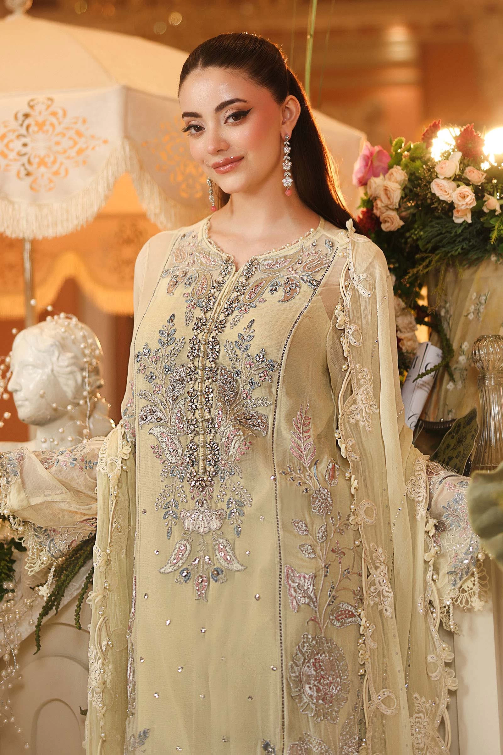 3 Piece Embroidered Chiffon Suit - MPC-26-208-Pastle Sunshine