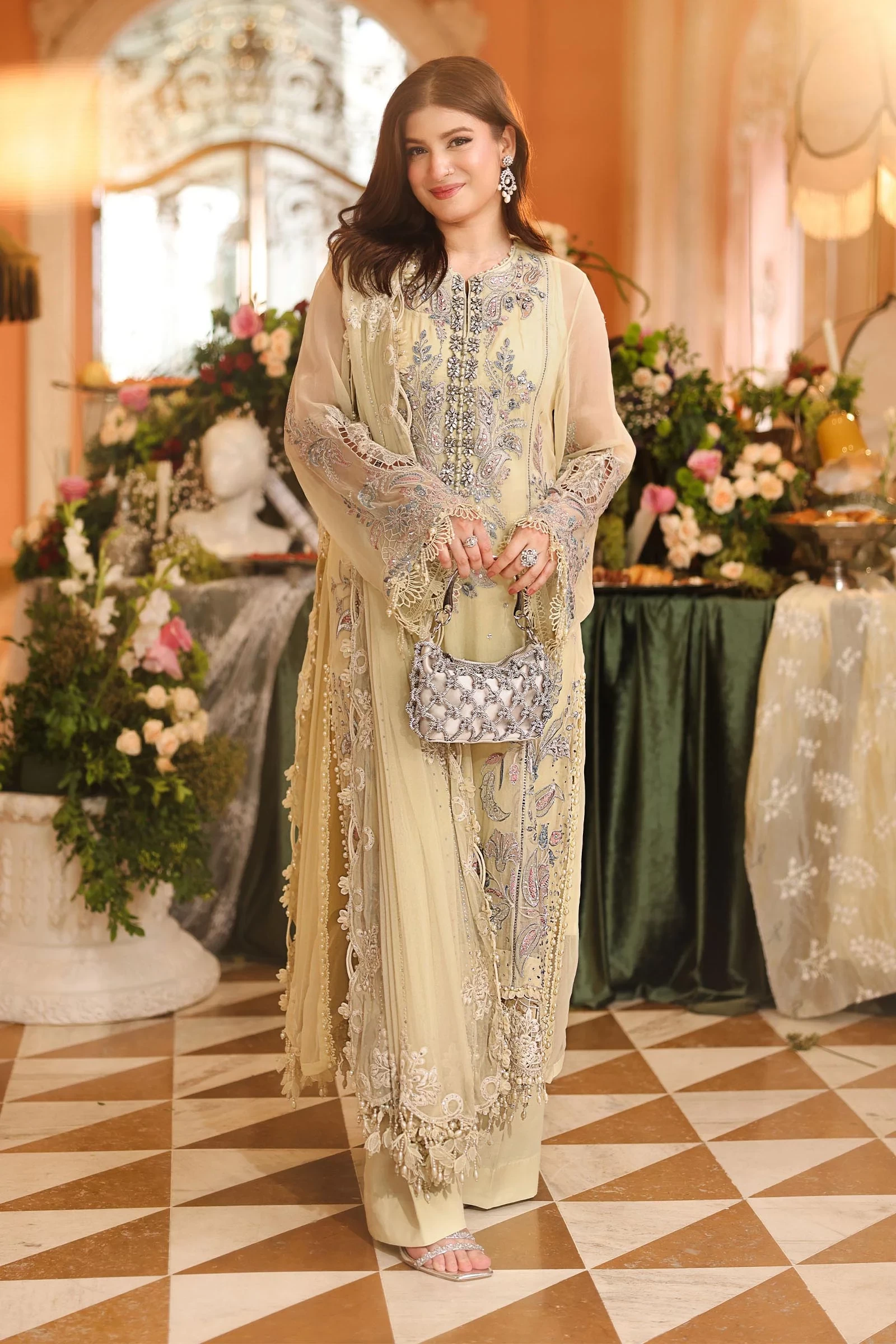 3 Piece Embroidered Chiffon Suit - MPC-26-208-Pastle Sunshine