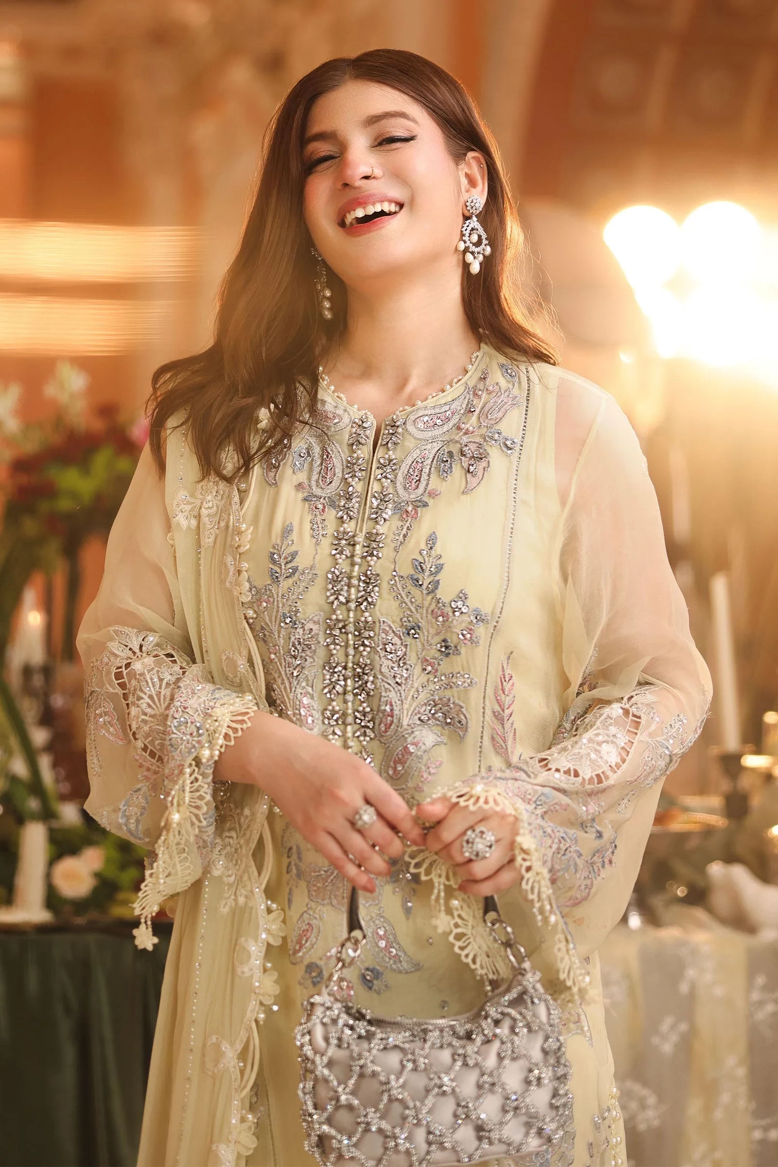 3 Piece Embroidered Chiffon Suit - MPC-26-208-Pastle Sunshine
