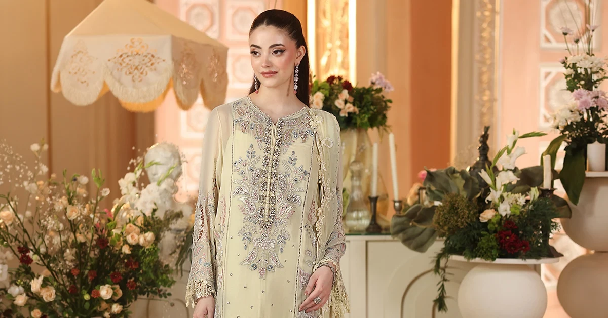 3 Piece Embroidered Chiffon Suit - MPC-26-208-Pastle Sunshine