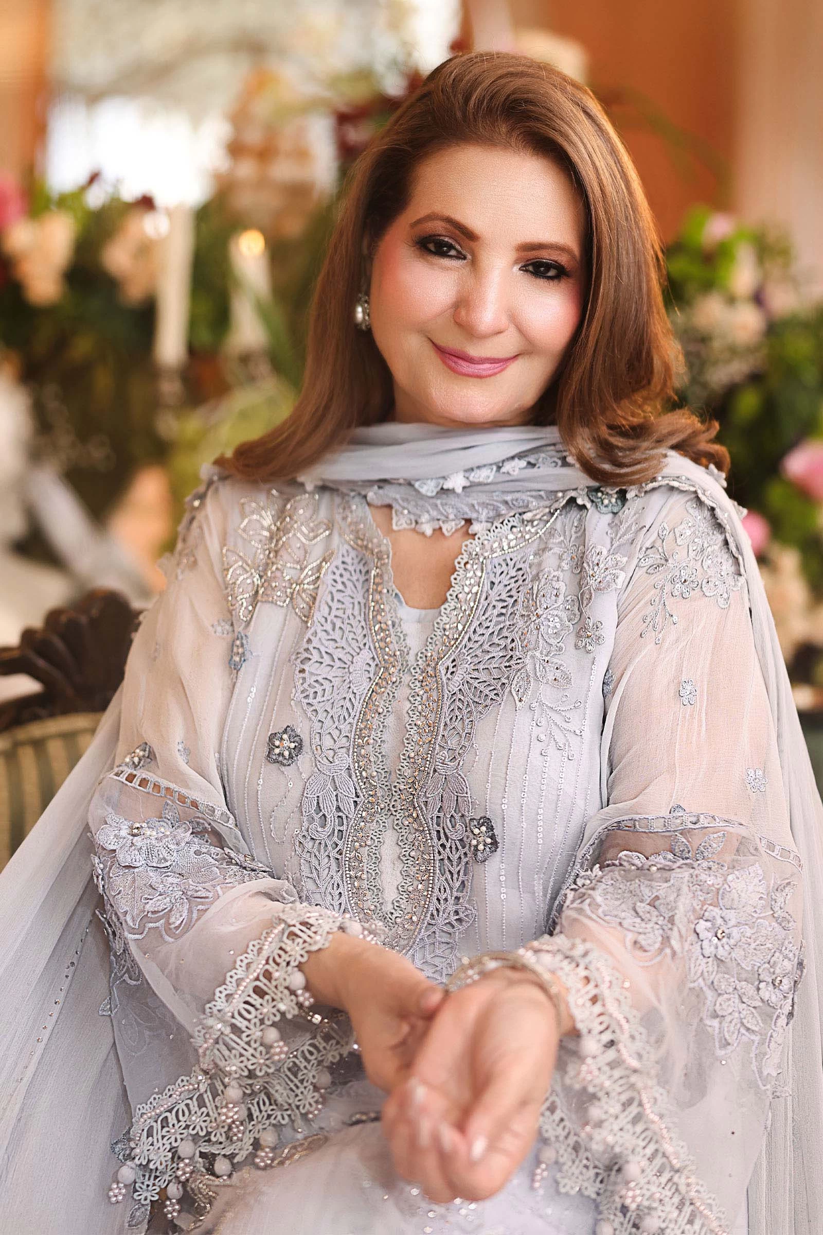 3 Piece Embroidered Chiffon Suit - MPC-26-206-Muted Blue