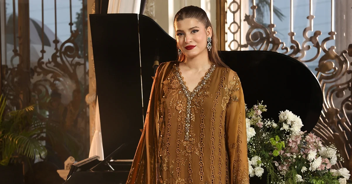 3 Piece Embroidered Chiffon Suit - MPC-26-205-Mustard