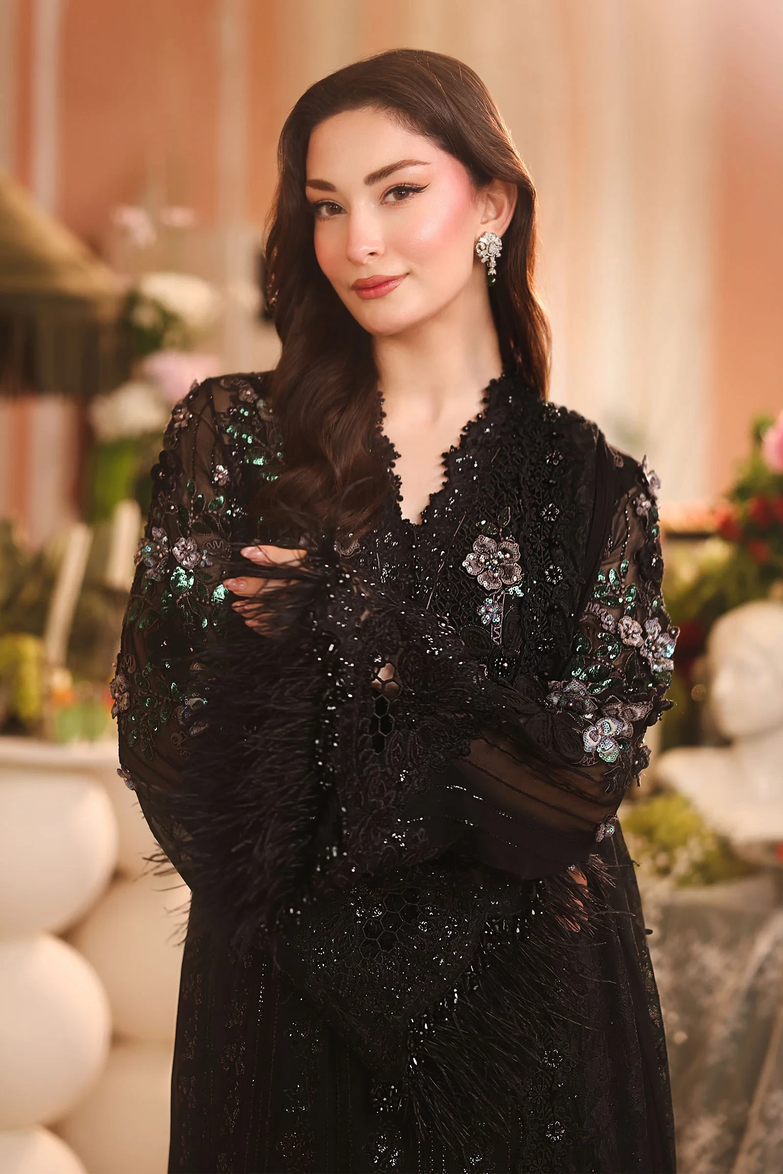 3 Piece Embroidered Chiffon Suit - MPC-26-204-Black