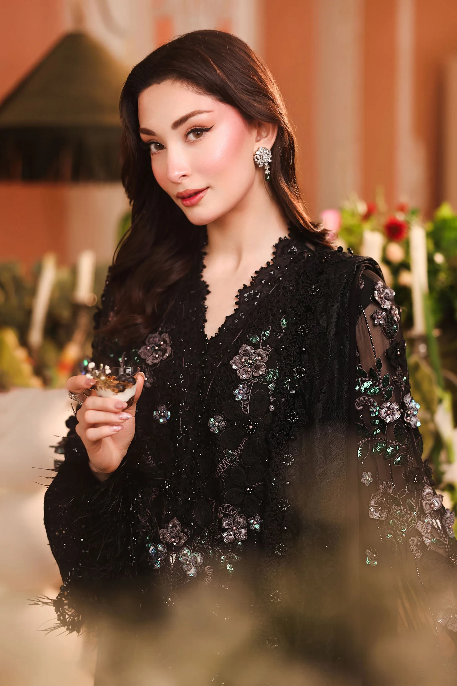 3 Piece Embroidered Chiffon Suit - MPC-26-204-Black