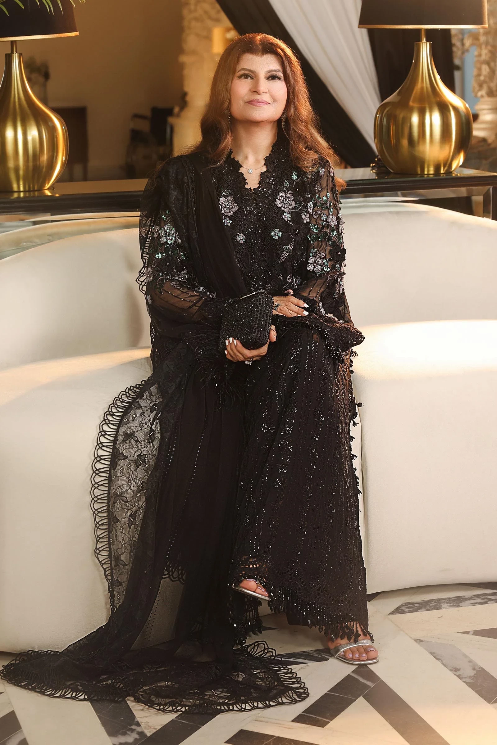 3 Piece Embroidered Chiffon Suit - MPC-26-204-Black