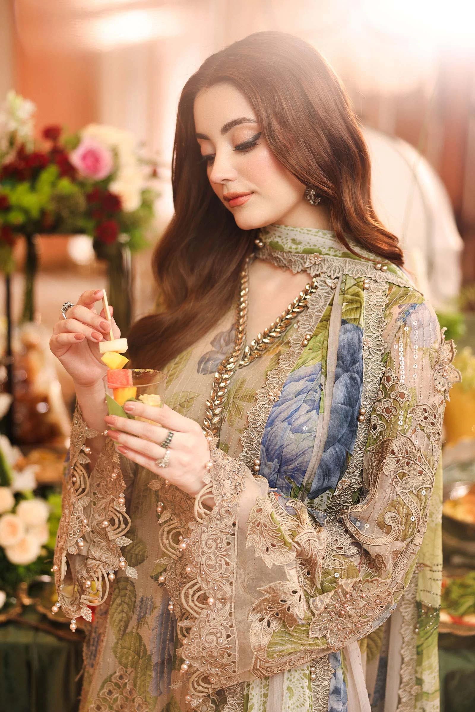 3 Piece Embroidered Chiffon Suit - MPC-26-203-Warm Beige