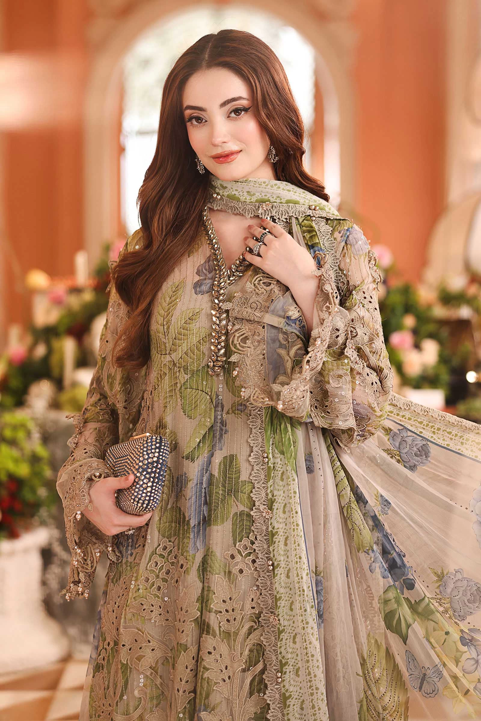 3 Piece Embroidered Chiffon Suit - MPC-26-203-Warm Beige