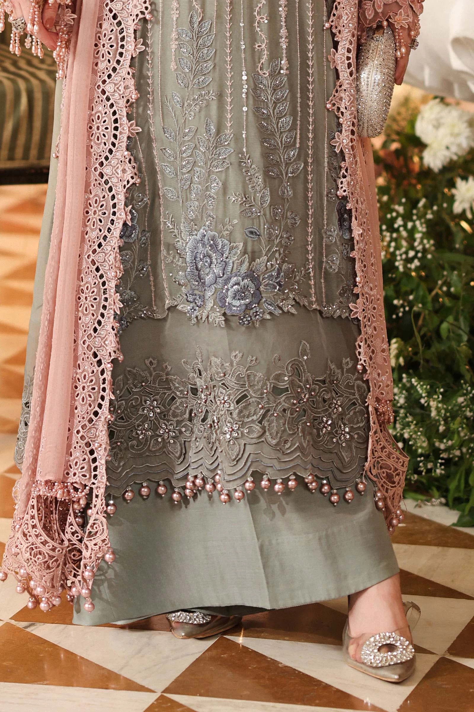 3 Piece Embroidered Chiffon Suit - MPC-26-202-Ombre Blossom