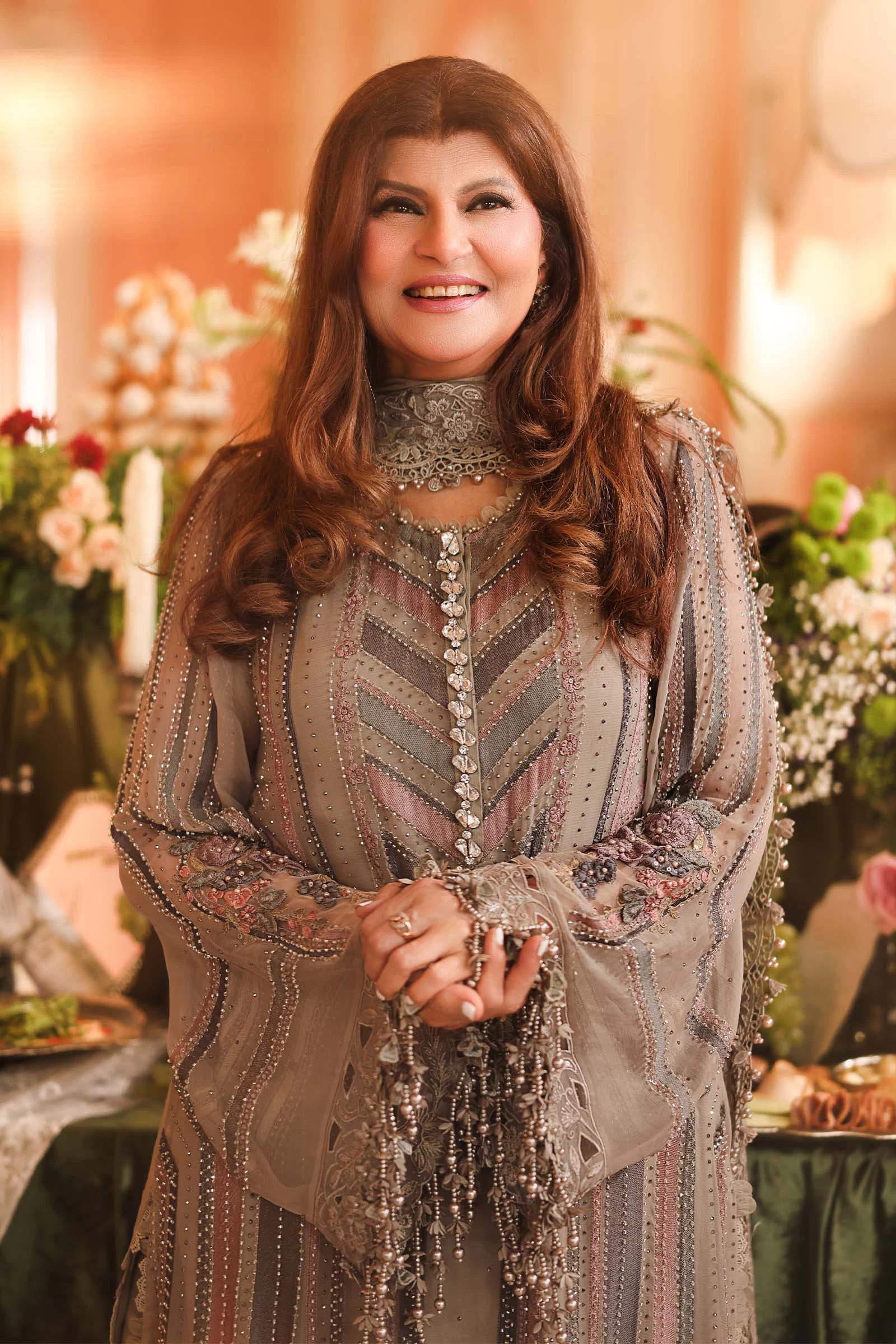 3 Piece Embroidered Chiffon Suit - MPC-26-201-Antique Grey