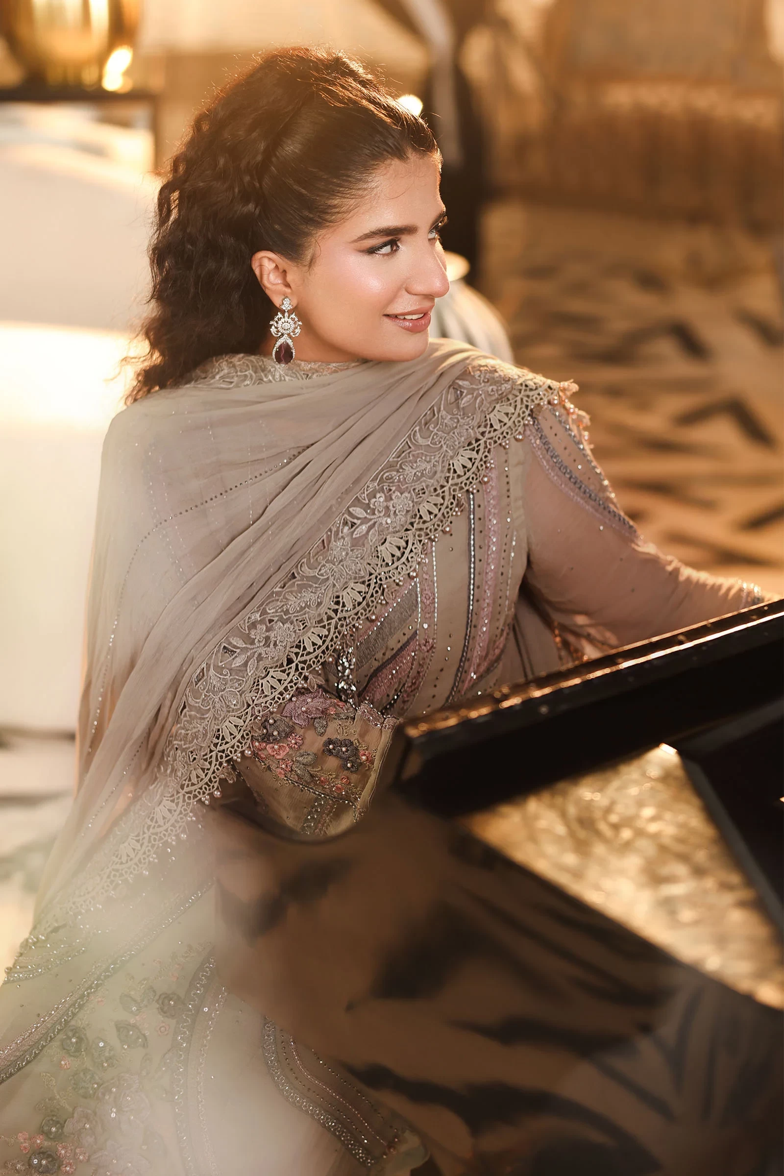 3 Piece Embroidered Chiffon Suit - MPC-26-201-Antique Grey