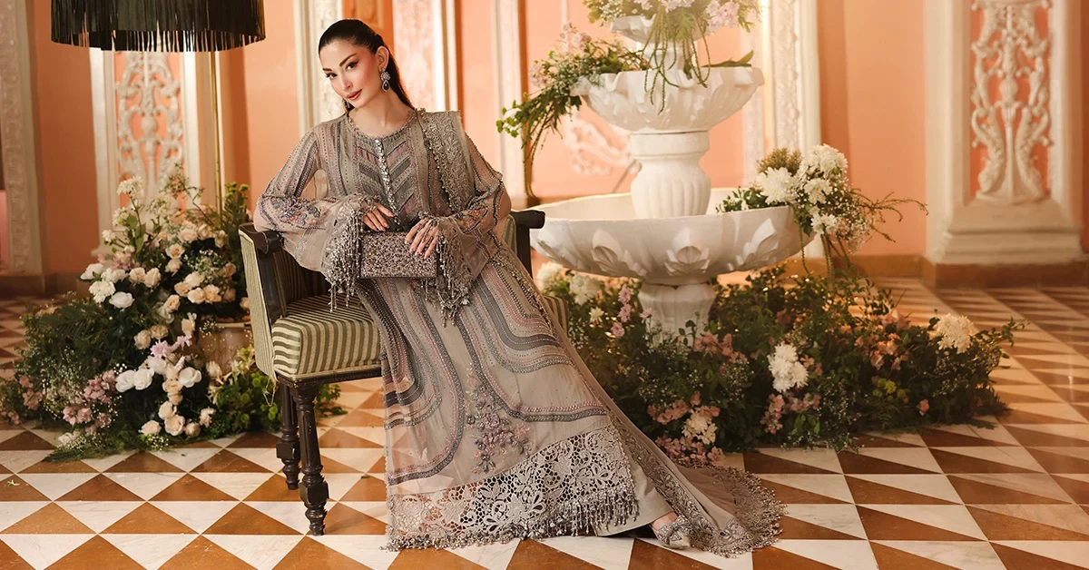 3 Piece Embroidered Chiffon Suit - MPC-26-201-Antique Grey