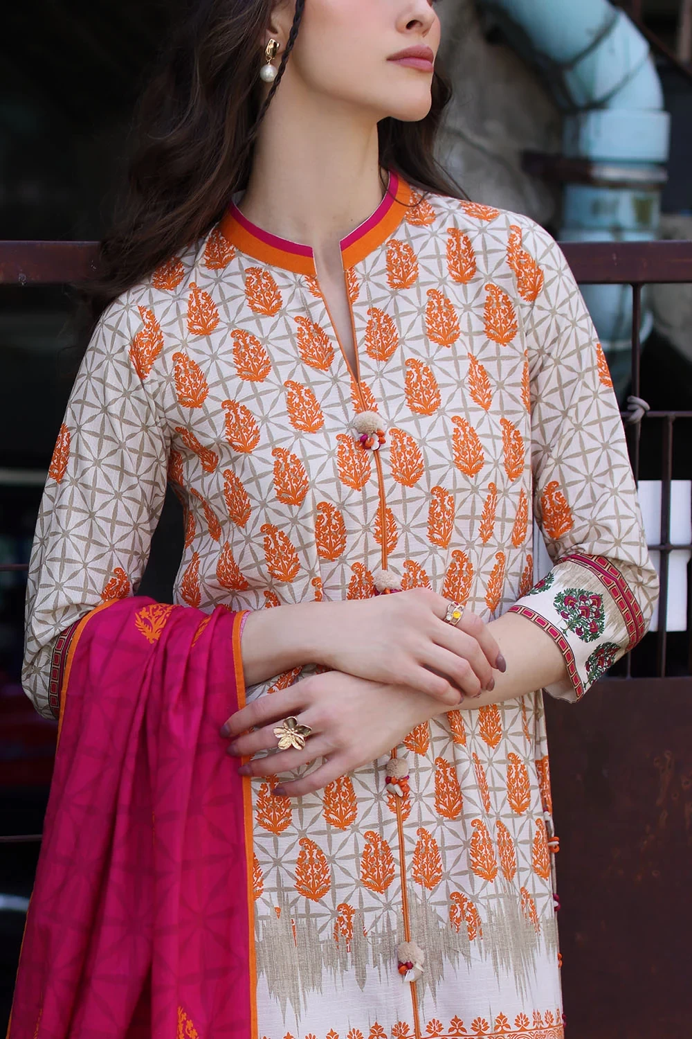 3 Piece Printed Khaddar Suit with Printed Khaddar Dupatta - W-FB-WIN-26-485738