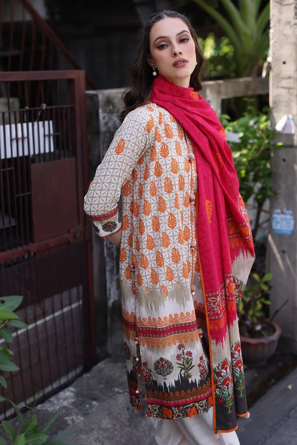 3 Piece Printed Khaddar Suit with Printed Khaddar Dupatta - W-FB-WIN-26-485738