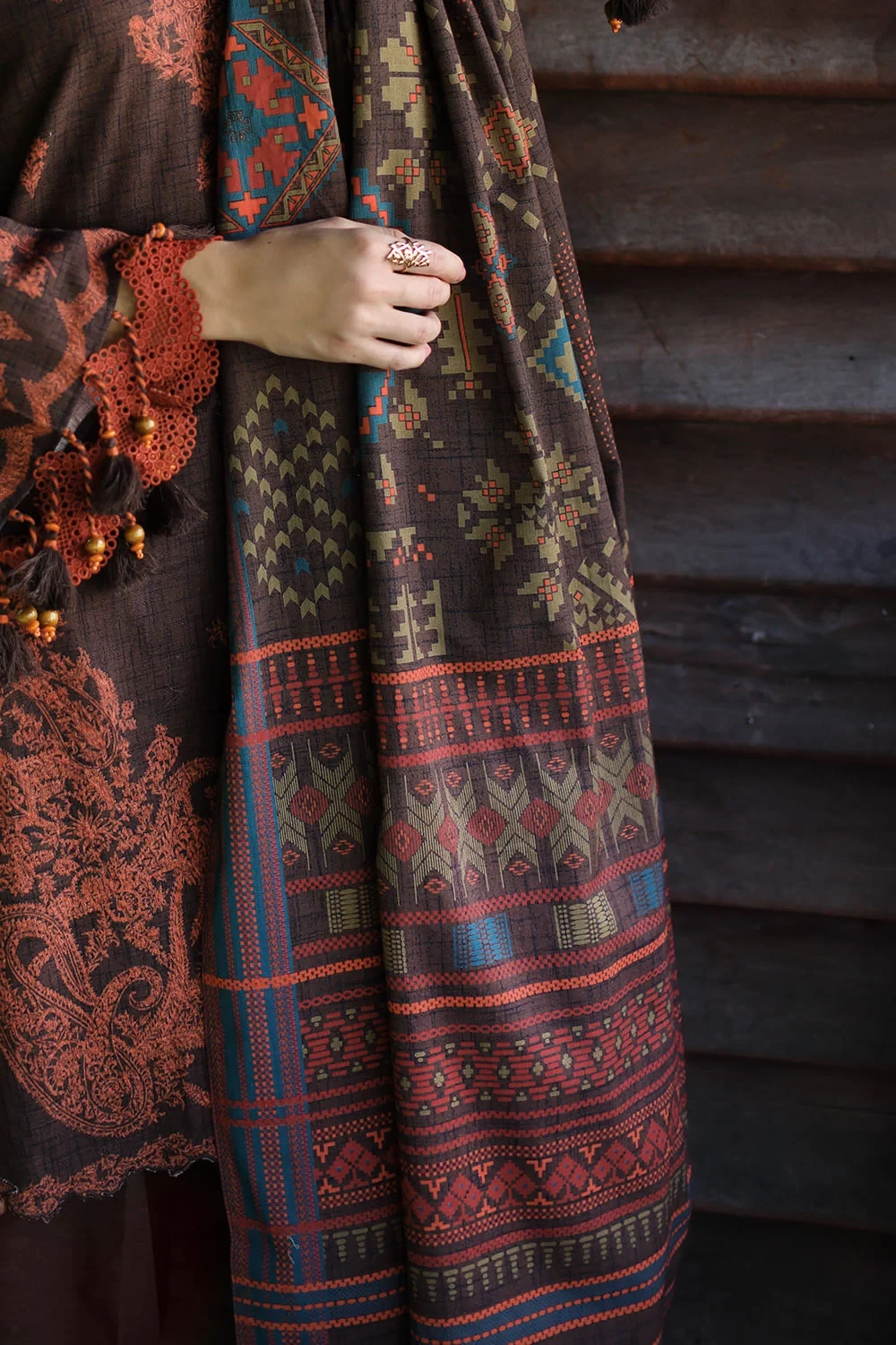 3 Piece Printed Khaddar Suit with Printed Khaddar Dupatta - W-FB-WIN-26-485733