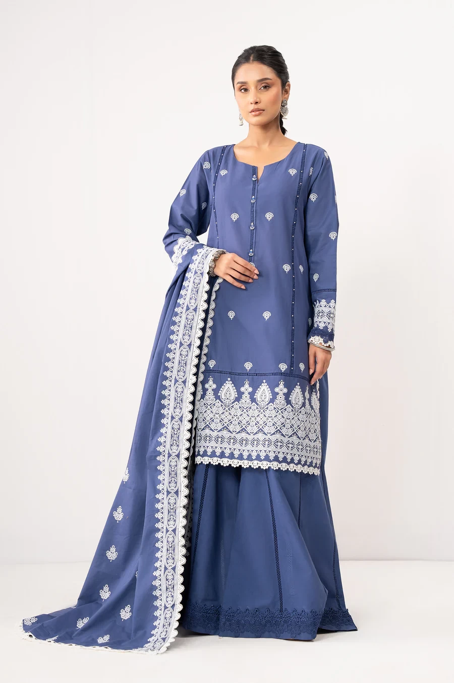 3 Piece Embroidered Lawn Chikankari Suit SKU: WFM35328