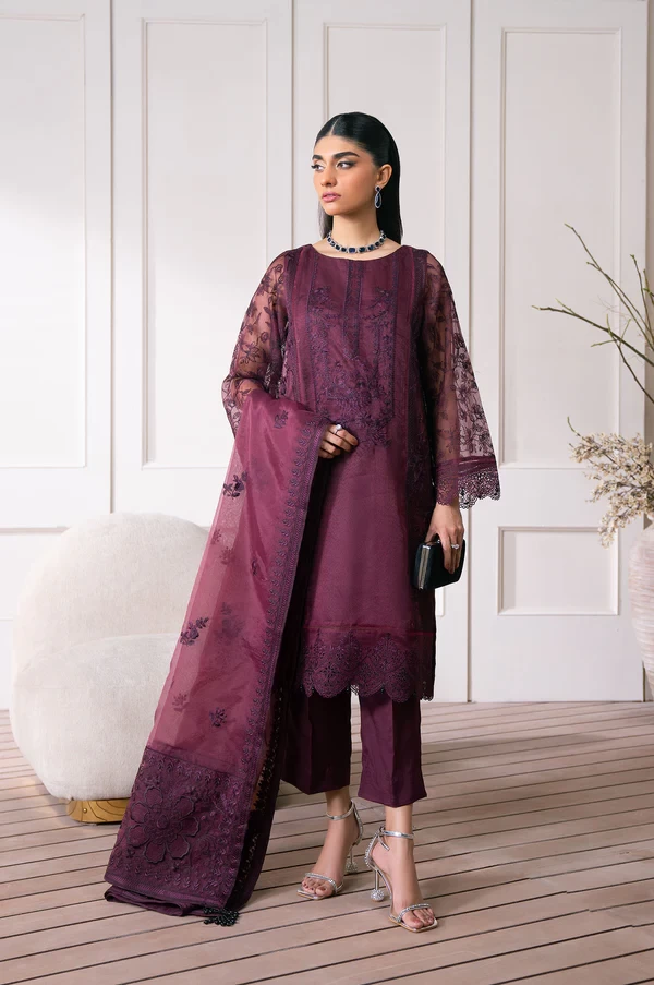 3 Piece Embroidered Semi Formal Suit SKU: WOM34118