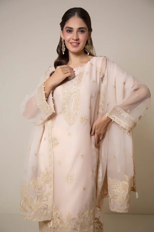 3 Piece Embroidered Semi Formal Organza Suit SKU: WOM34124