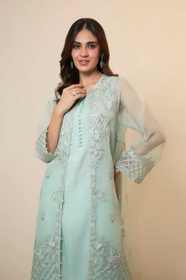 3 Piece Embroidered Semi Formal Organza Suit SKU: WOM34125