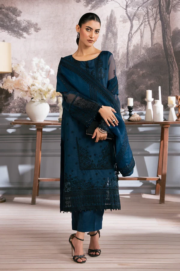 3 Piece Embroidered Semi Formal Rajjo Net Suit SKU: WOM34126