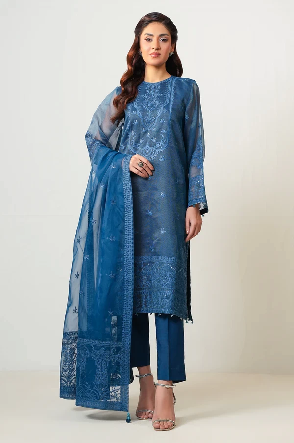 3 Piece Embroidered Rajjo Net Suit SKU: WOM34127