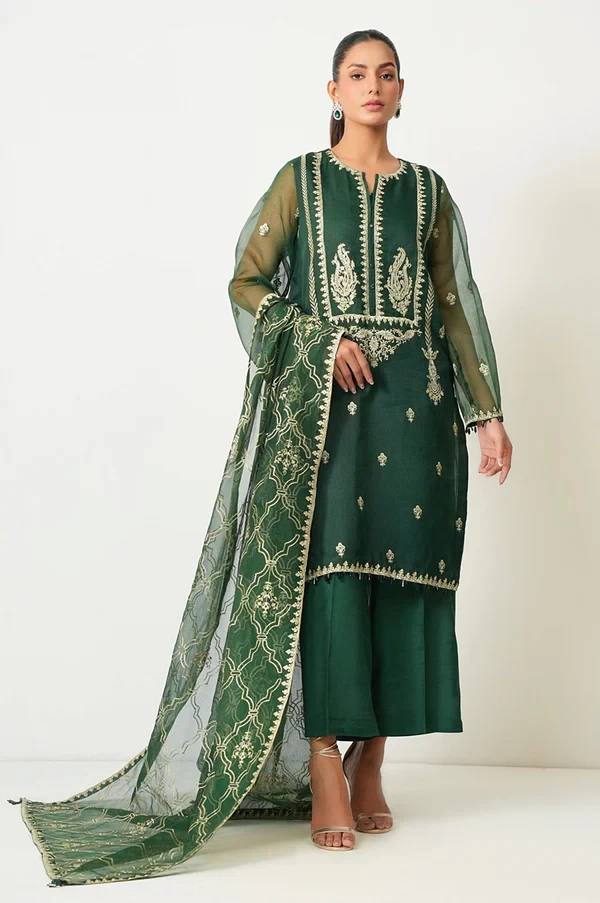 3 Piece Embroidered Rajjo Net Suit SKU: WOM34134