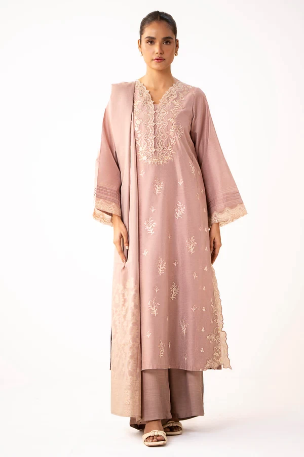 3 Piece Embroidered Cotton Net Suit SKU: WUM34301