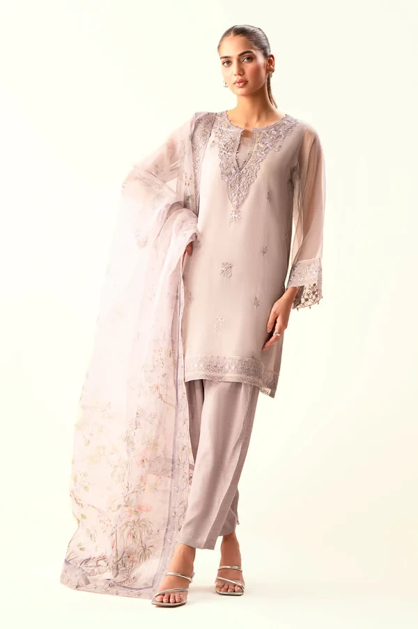 3 Piece Embroidered Organza Suit SKU: WUM34305