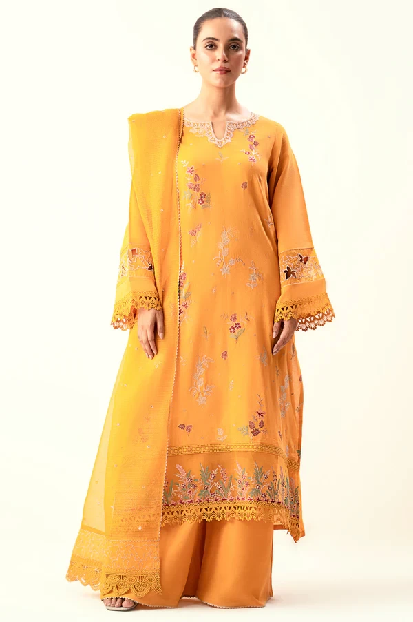 3 Piece Embroidered Cambric Zari Suit SKU: WUM34115