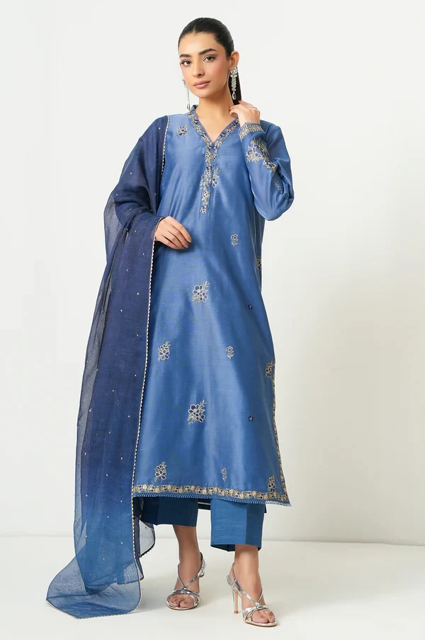 3 Piece Embroidered Cotton Net Suit SKU: WUM35110