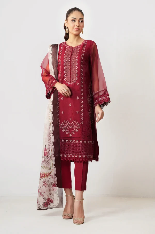 3 Piece Embroidered Organza Suit SKU: WUM35102