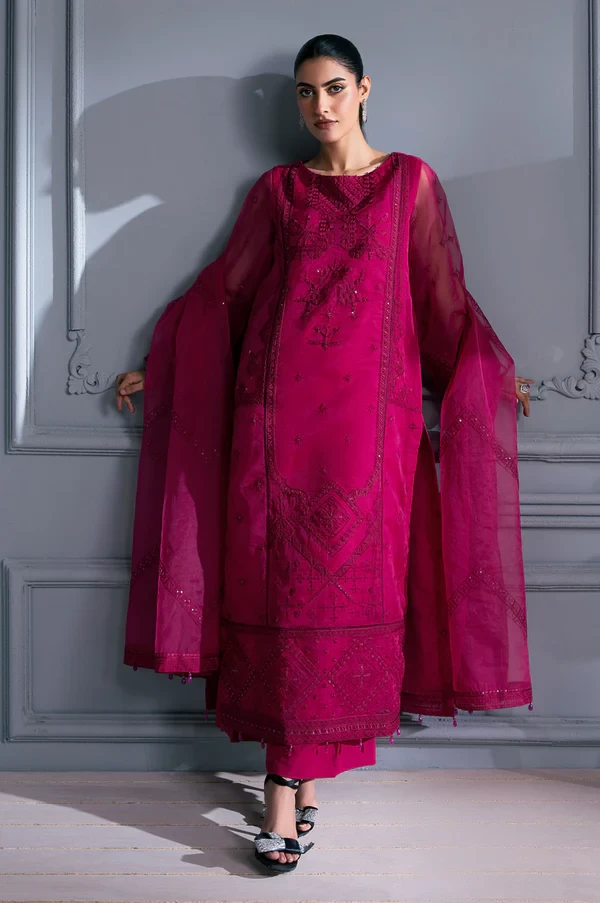 3 Piece Embroidered Semi Formal Organza Suit  SKU: WOM34128