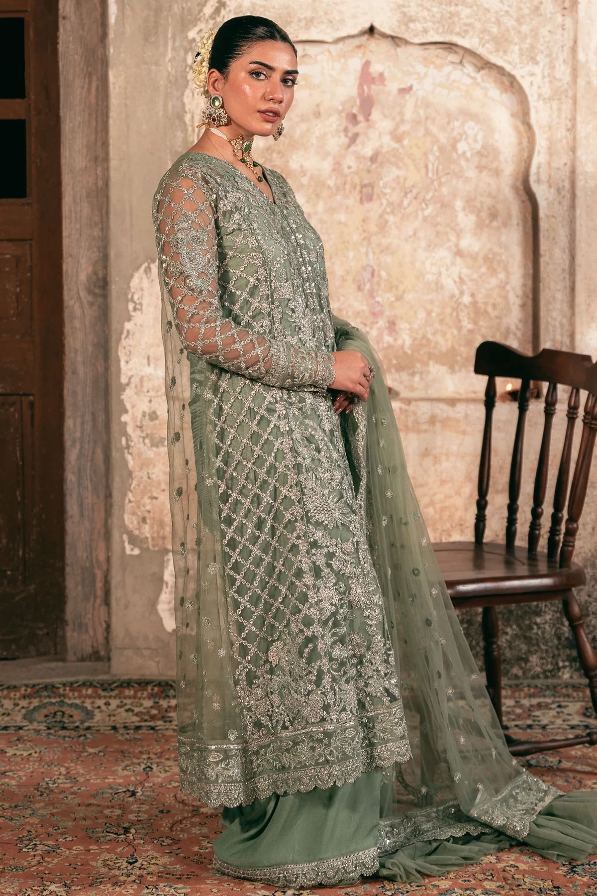 4822-ALAMZAIB EMBROIDERED SILK NET
