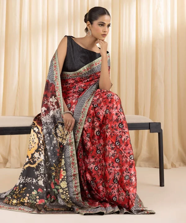 Printed Satin Saree SKU: 0000USSAC245