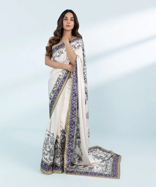 Printed Satin Saree SKU: 0000USSAC241