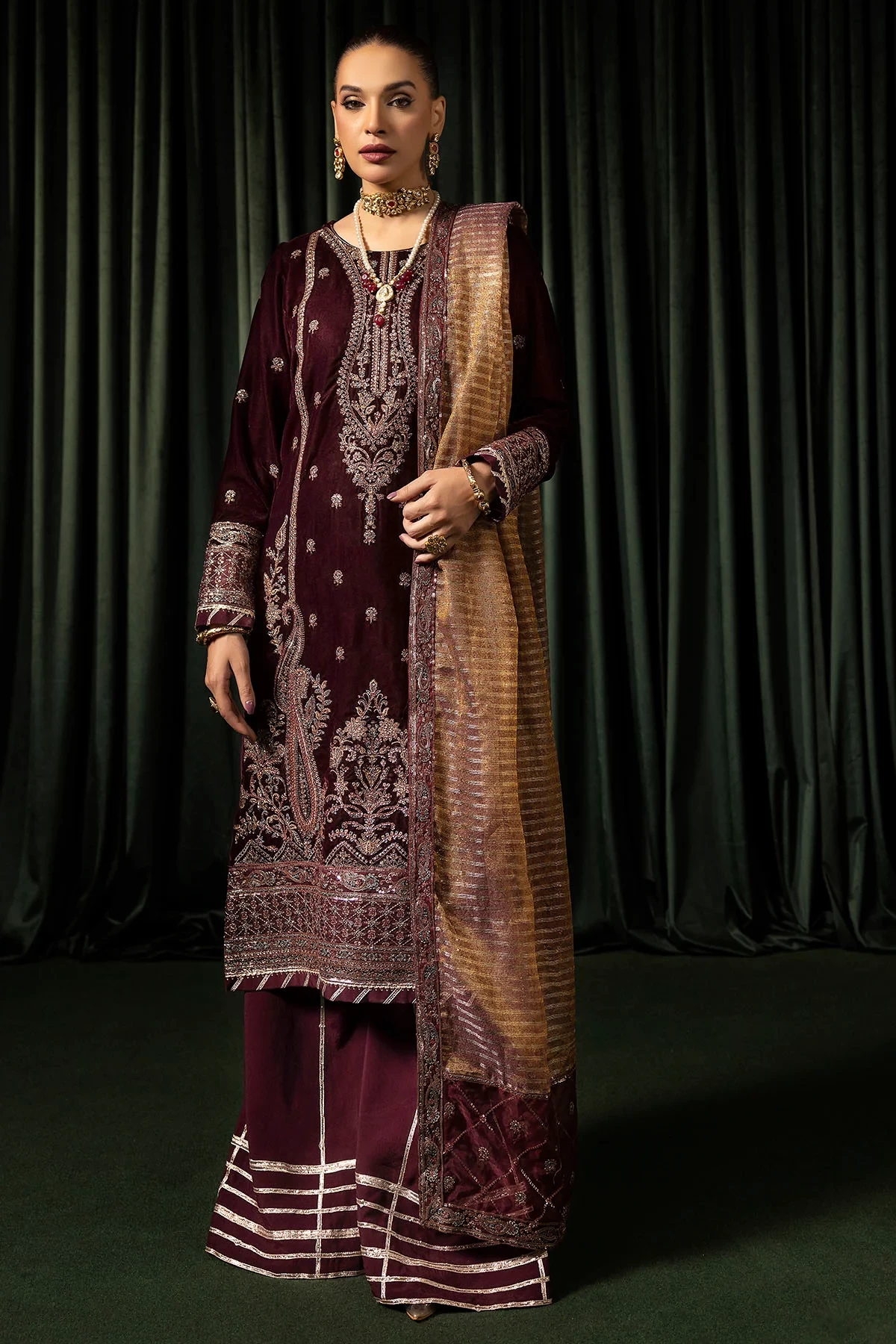 5096-DAISHA EMBROIDERED VELVET UNSTITCHED - MWU05096-999-DAISHA