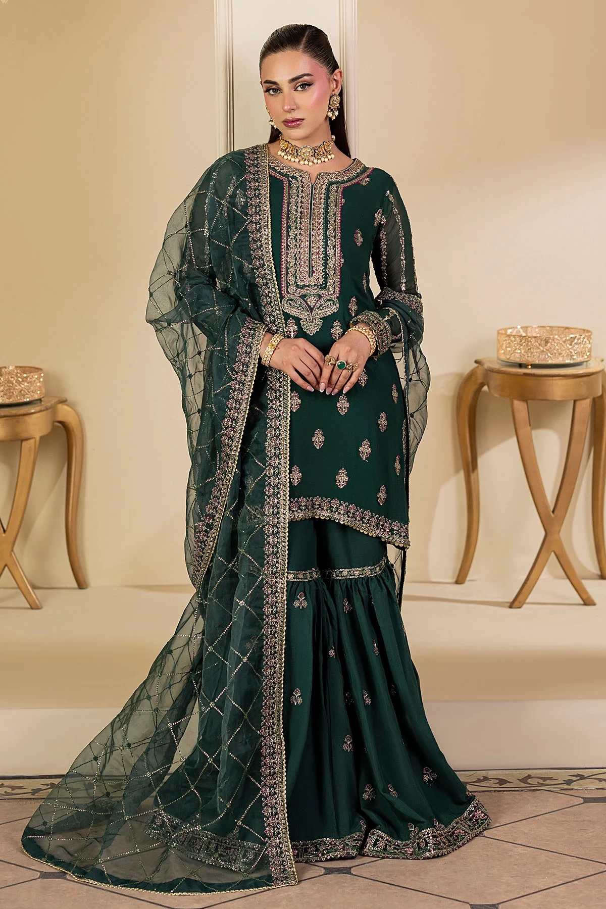 5135-JADE EMBROIDERED CRINKLE CHIFFON  - MWU05135-999-JADE