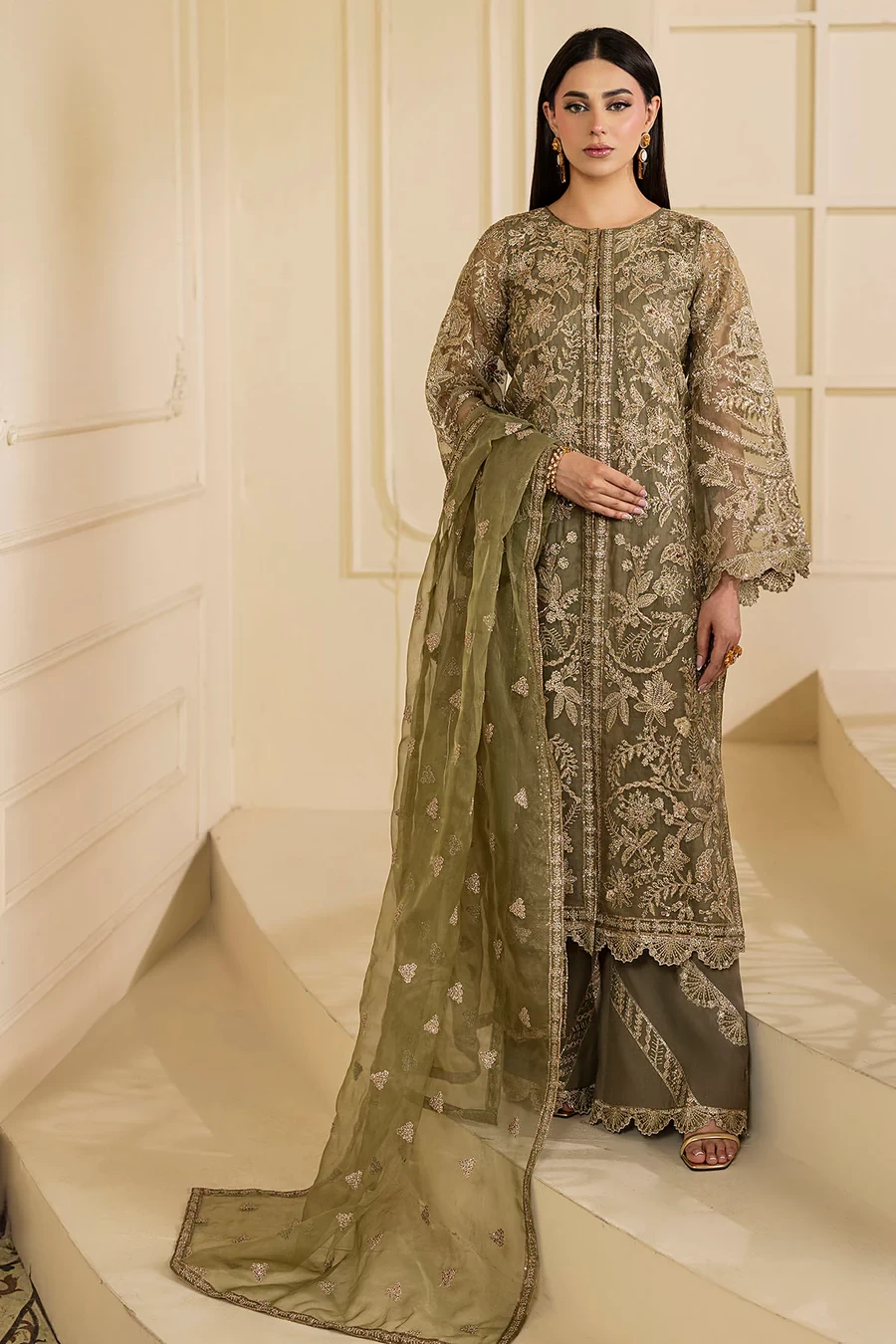 5137-GREEN EMBROIDERED ORGANZA - MWU05137-999-GREEN