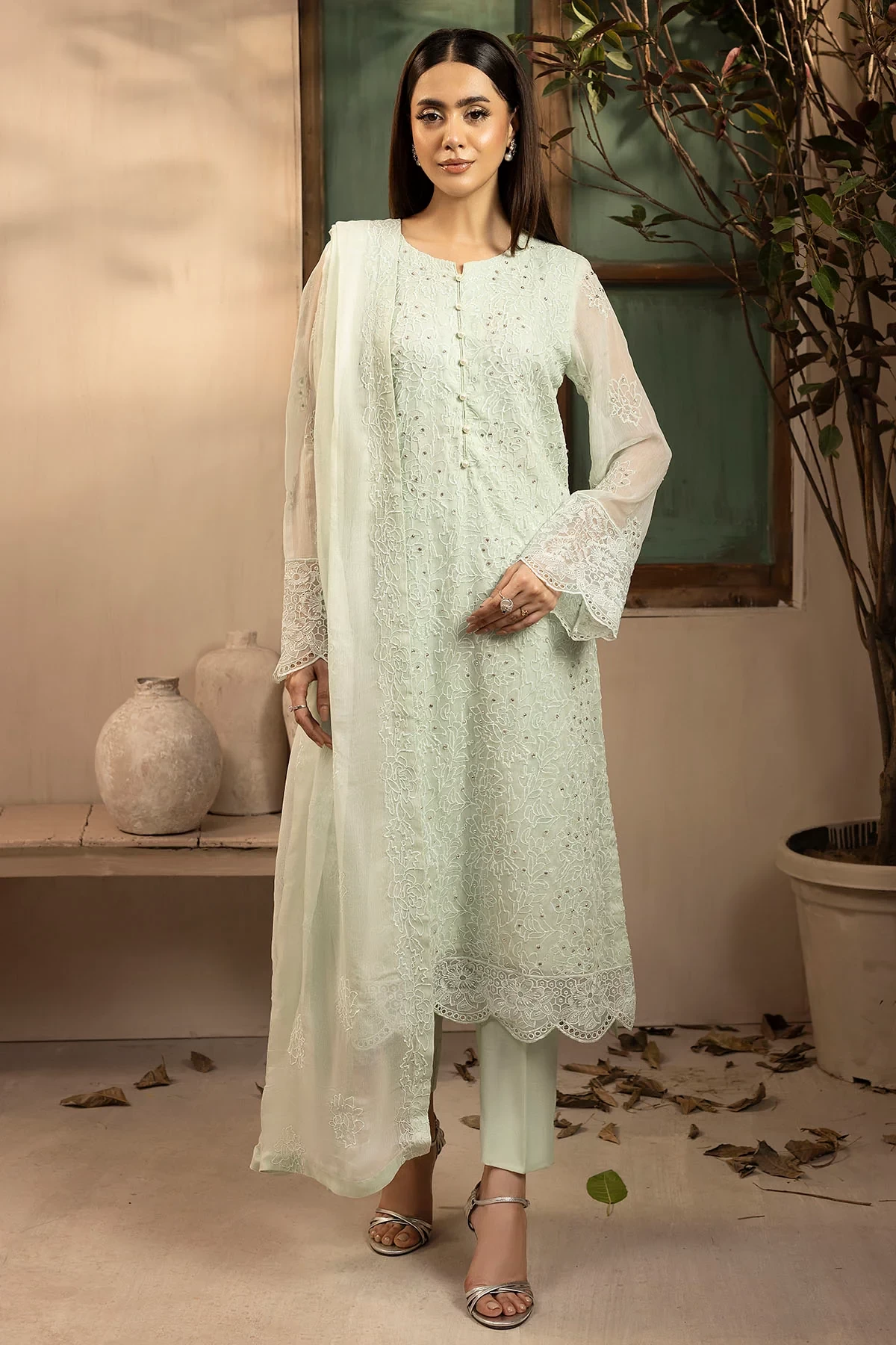5646-HELENE EMBROIDERED CRINKLE CHIFFON - MWU05646-999-HELENE