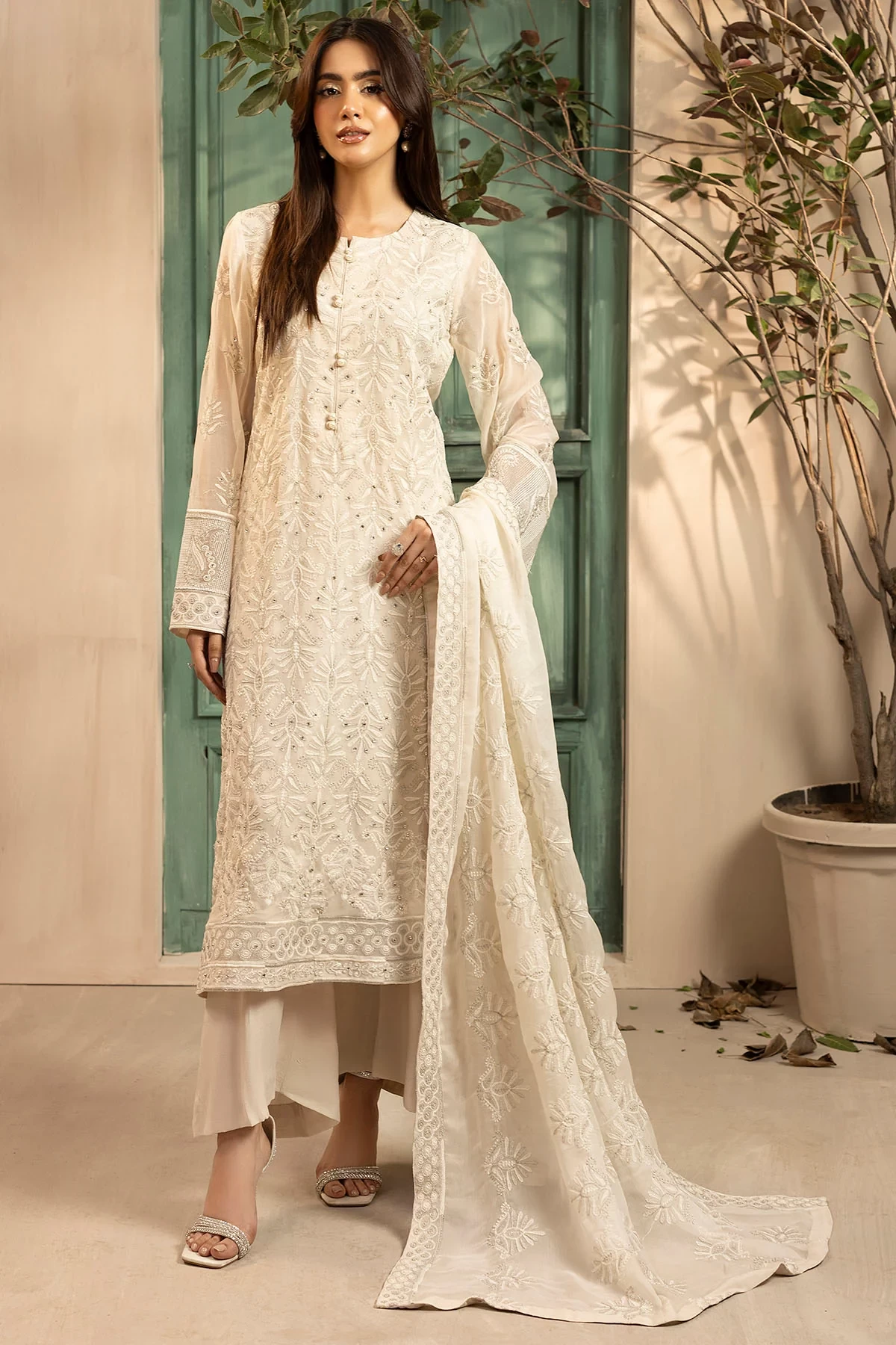 5647-FRAN EMBROIDERED CRINKLE CHIFFON - MWU05647-999-FRAN