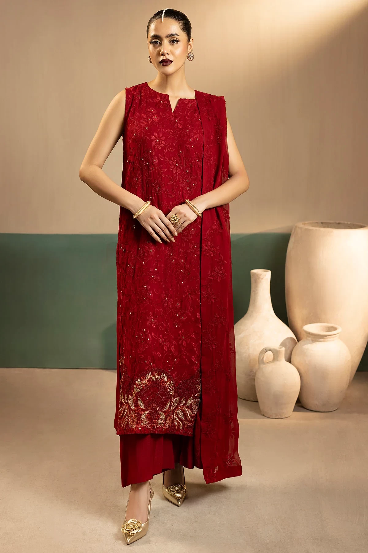 5649-OCEAN EMBROIDERED CRINKLE CHIFFON - MWU05649-999-OCEAN