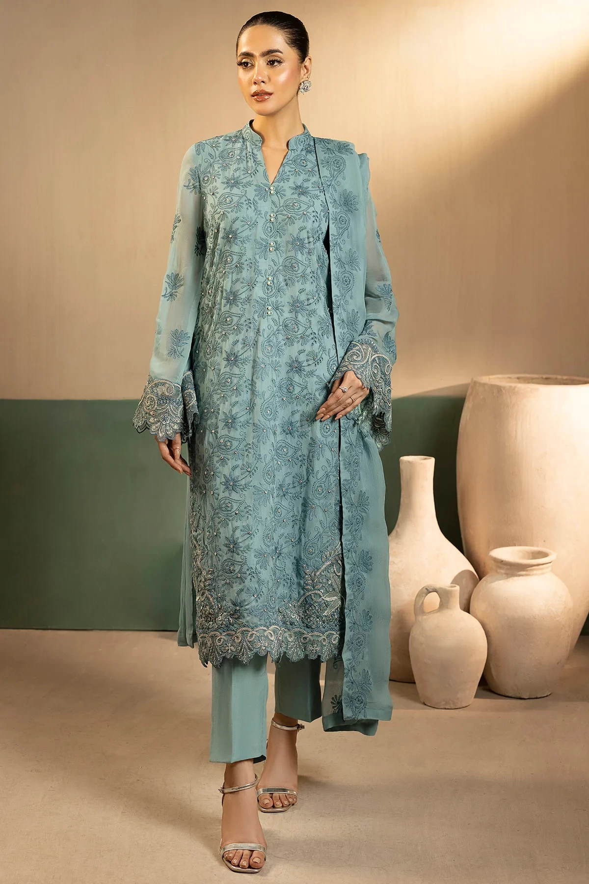 5651-FAYE EMBROIDERED CRINKLE CHIFFON - MWU05651-999-FAYE