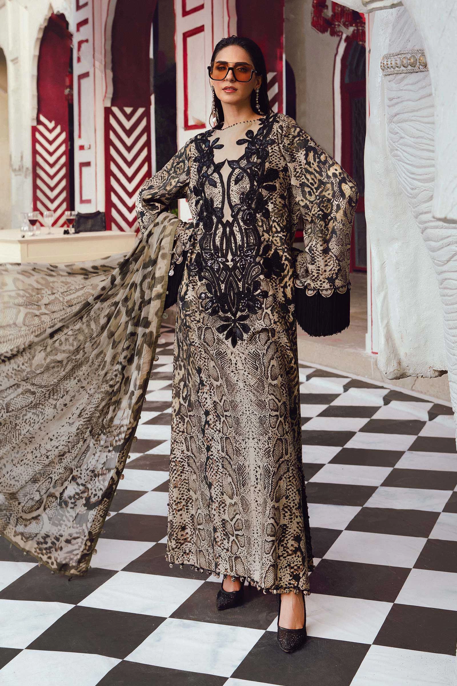 3 Piece Embroidered Linen Suit  - MPT-2702-B